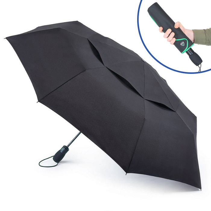 Fulton Tornado Black Auto-Compact High-Performance Vented Umbrella