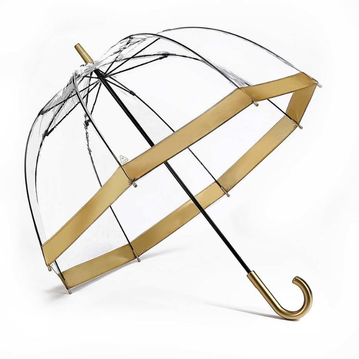Fulton Birdcage Ladies Clear Dome Umbrella With Gold Border