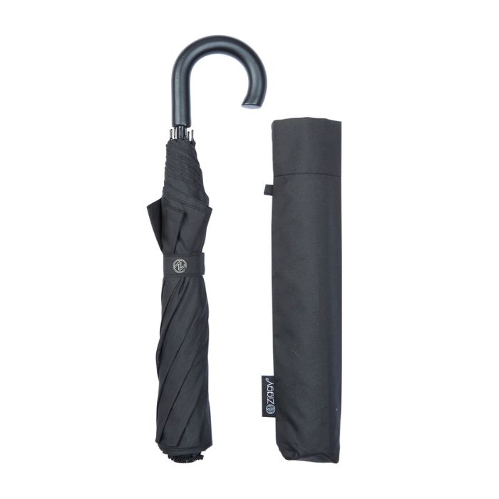Ziggy Crook-Handle Black Small Folding Umbrella